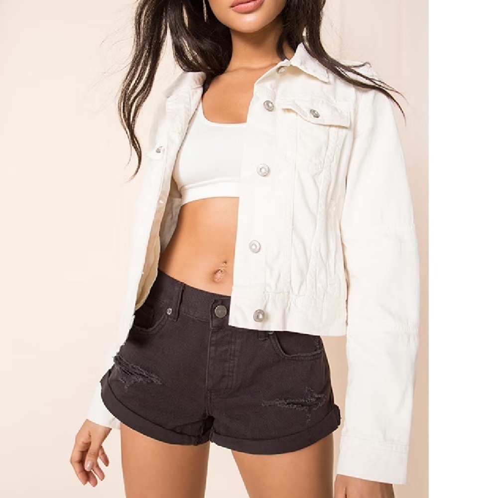 Free People Rumors white denim jean trucker jacket Size XS